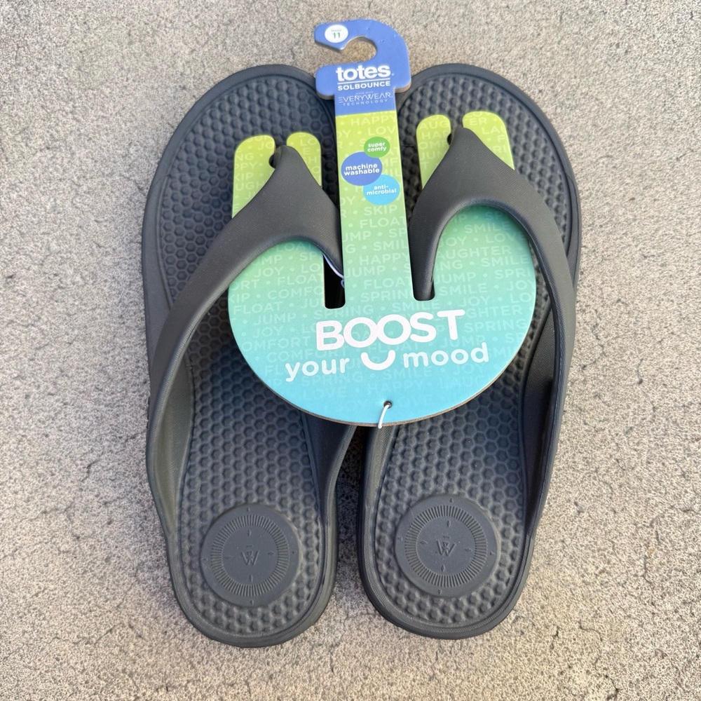 NWT Totes Black Flip Flops